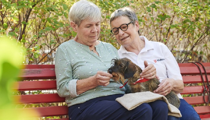 Netter Besuch: Ein Hund und dessen Besitzerin. Foto: Ruprecht Stempel / Malteser